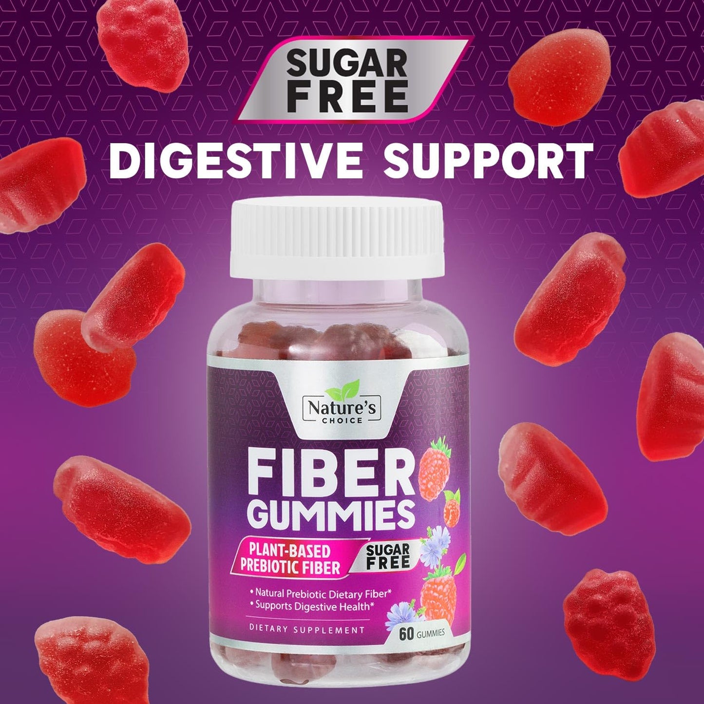 Fiber Gummies 4g - Sugar Free Prebiotic Fiber Gummies for Adults | 60 Gummies