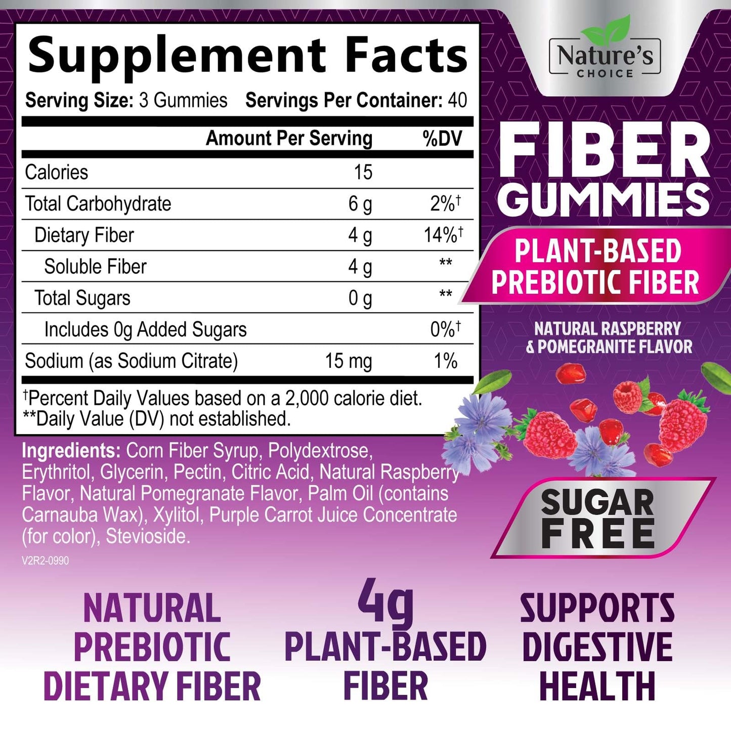 Fiber Gummies 4g - Sugar Free Plant-Based Prebiotic Gummies for Digestive Health | 120 Gummies