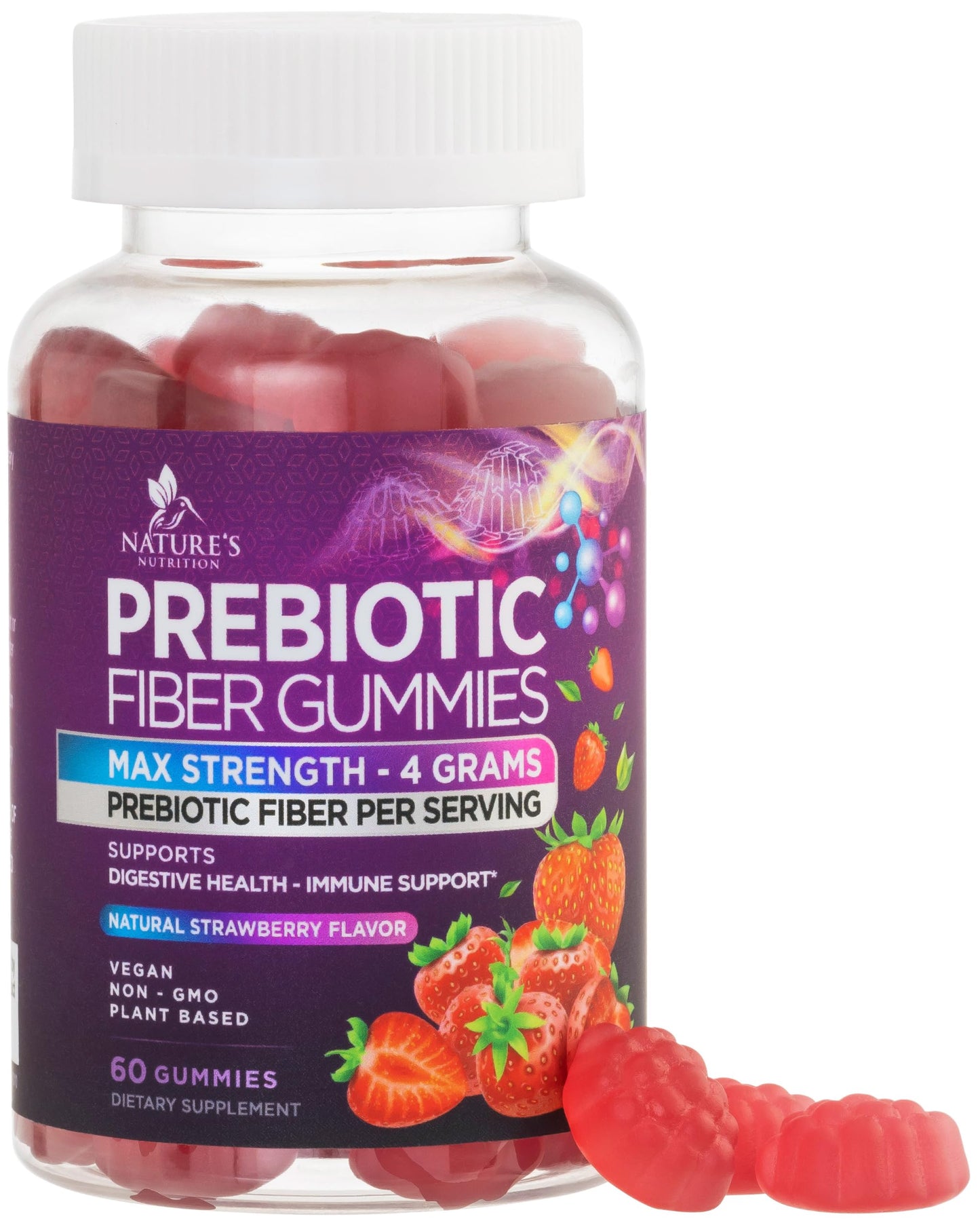 Fiber Gummies for Adults – 4g Daily Fiber, Prebiotic Digestive Health (Plant-Based, Non-GMO) – 60 Gummies