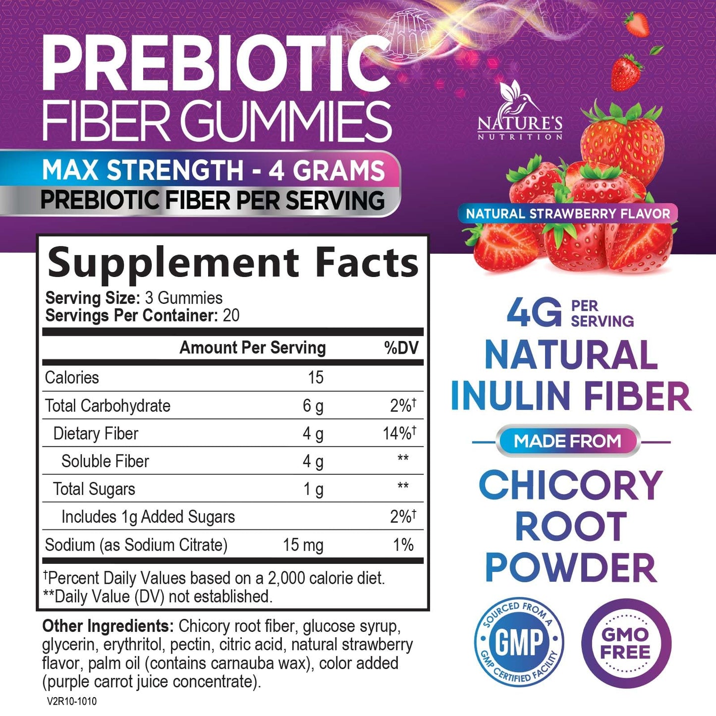 Fiber Gummies for Adults – 4g Daily Fiber, Prebiotic Digestive Health (Plant-Based, Non-GMO) – 60 Gummies