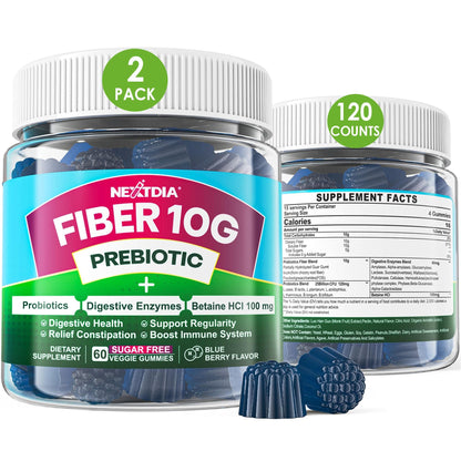 Fiber Gummies for Adults – Sugar Free 10g Prebiotic Fiber, Probiotics & Enzymes (120ct) – Vegan