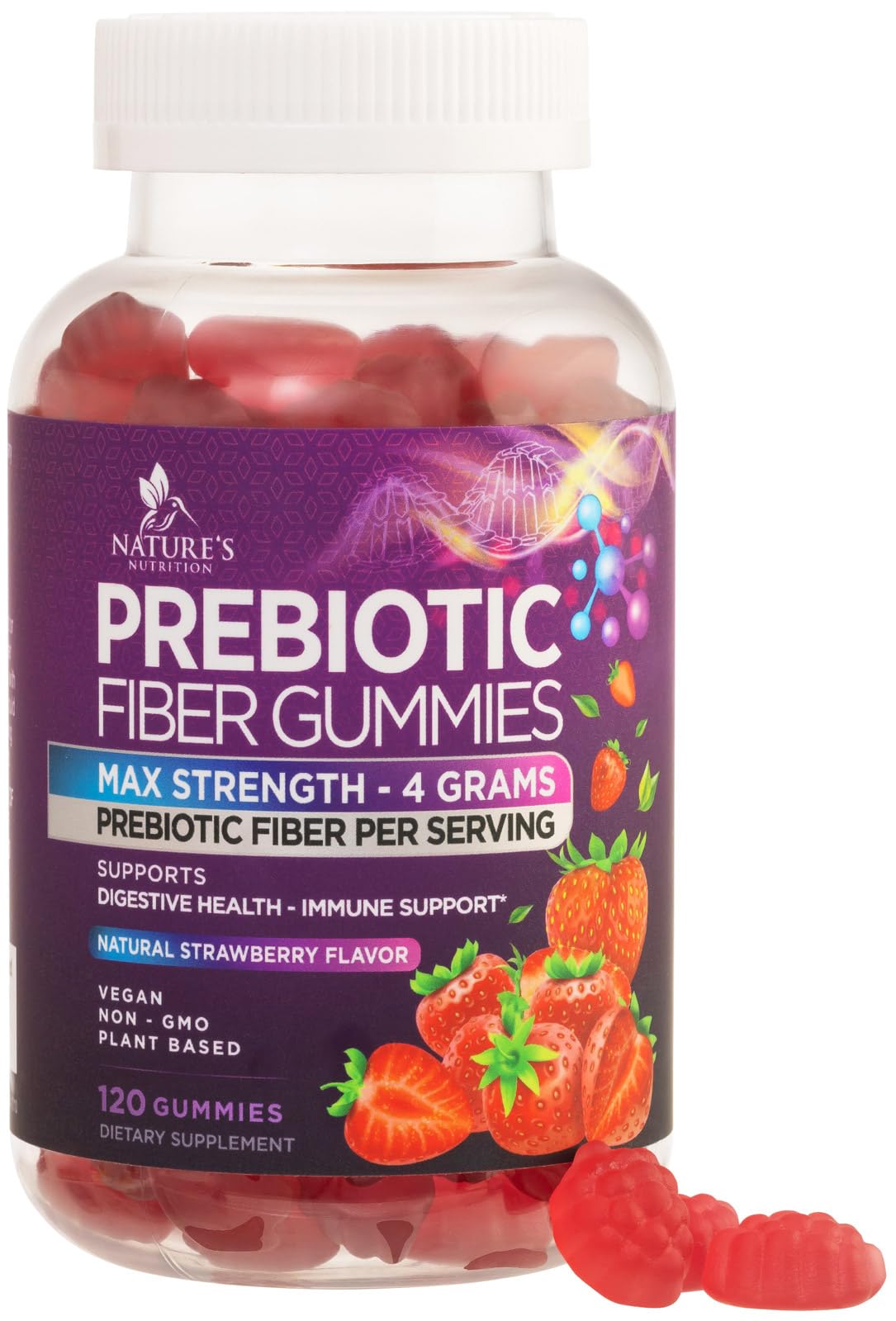 Fiber Gummies for Adults – 4g Daily Fiber Supplement | Plant-Based Prebiotic Gummy – Non-GMO 120 Gummies