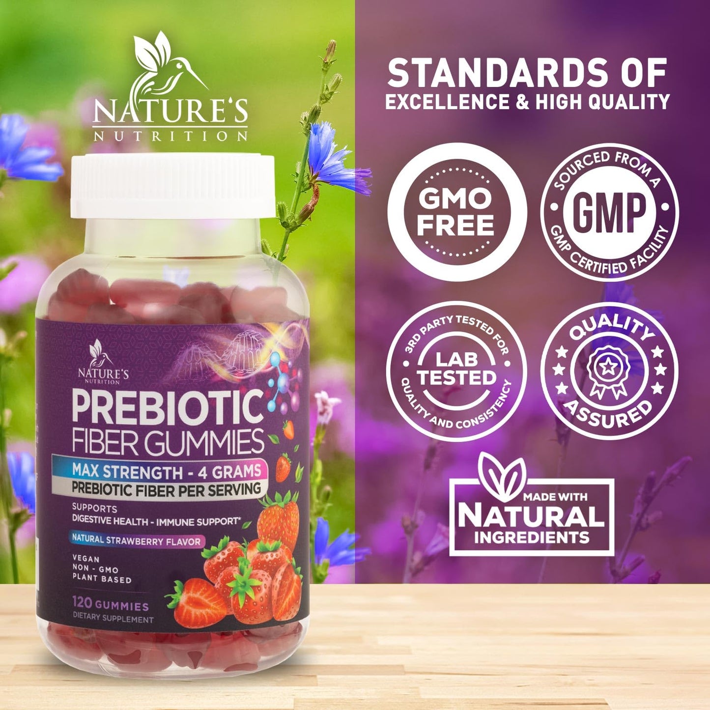 Fiber Gummies for Adults – 4g Daily Fiber Supplement | Plant-Based Prebiotic Gummy – Non-GMO 120 Gummies