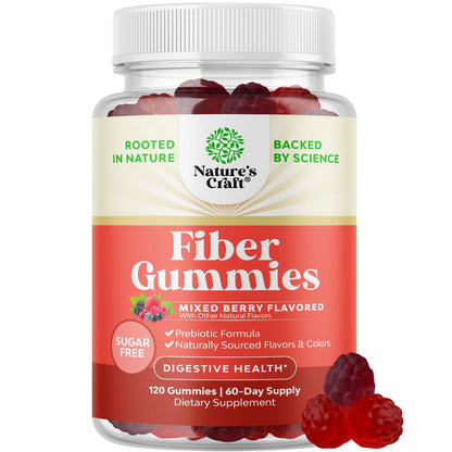 Fiber Gummies for Adults - Chicory Root Prebiotic Fiber | Sugar Free, Vegan, 120 Count