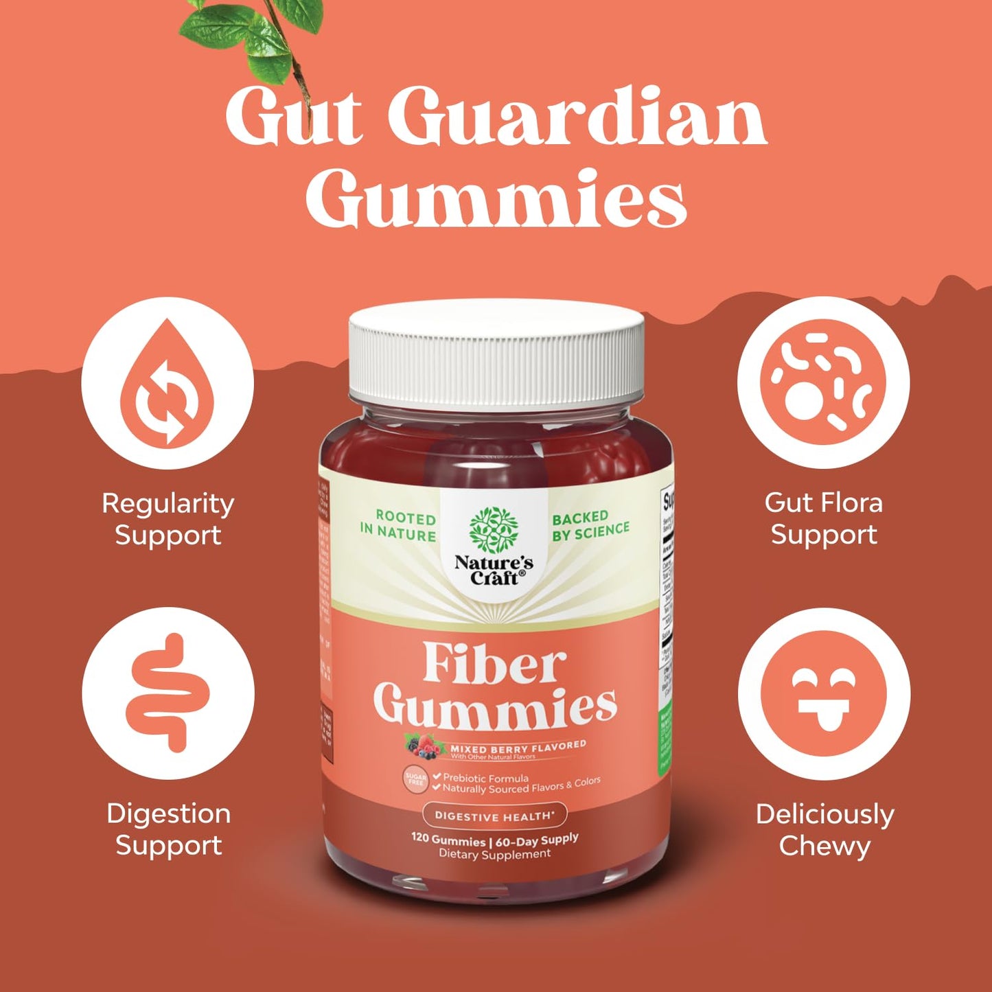 Fiber Gummies for Adults - Chicory Root Prebiotic Fiber | Sugar Free, Vegan, 120 Count