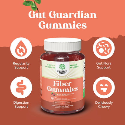 Fiber Gummies for Adults - Chicory Root Prebiotic Fiber | Sugar Free, Vegan, 120 Count