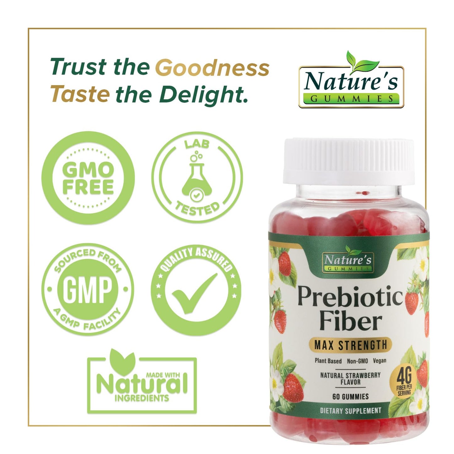 Fiber Gummies for Adults – 4g Daily Soluble Fiber, Plant-Based Prebiotic Gummy (60 Gummies)