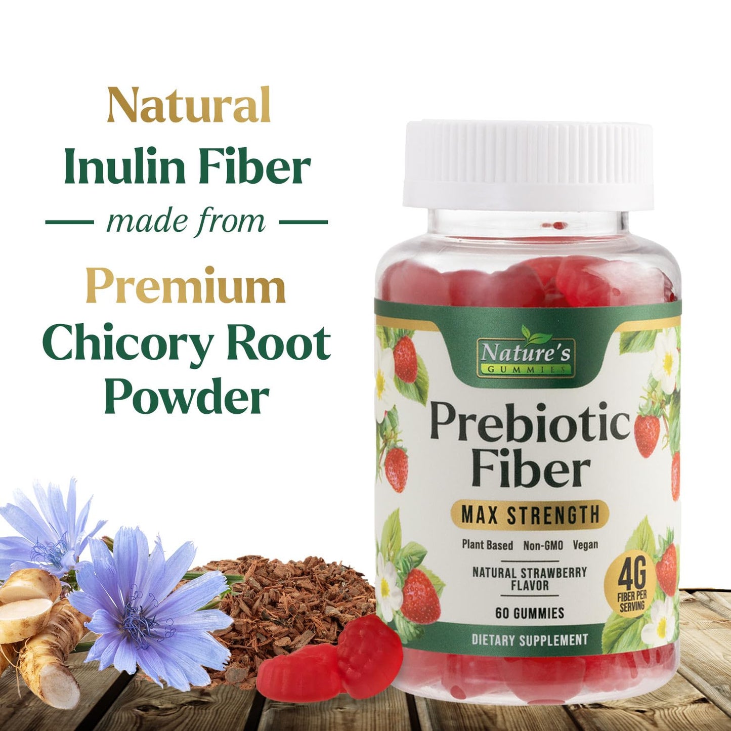 Fiber Gummies for Adults – 4g Daily Soluble Fiber, Plant-Based Prebiotic Gummy (60 Gummies)