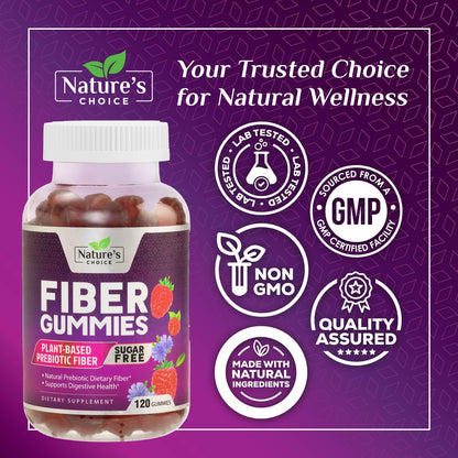 Fiber Gummies 4g - Sugar Free Plant-Based Prebiotic Gummies for Digestive Health | 120 Gummies