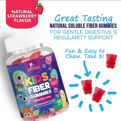 Fiber Gummies for Kids – 4g Daily Prebiotic Fiber (Plant-Based, Non-GMO) – 60 Gummies