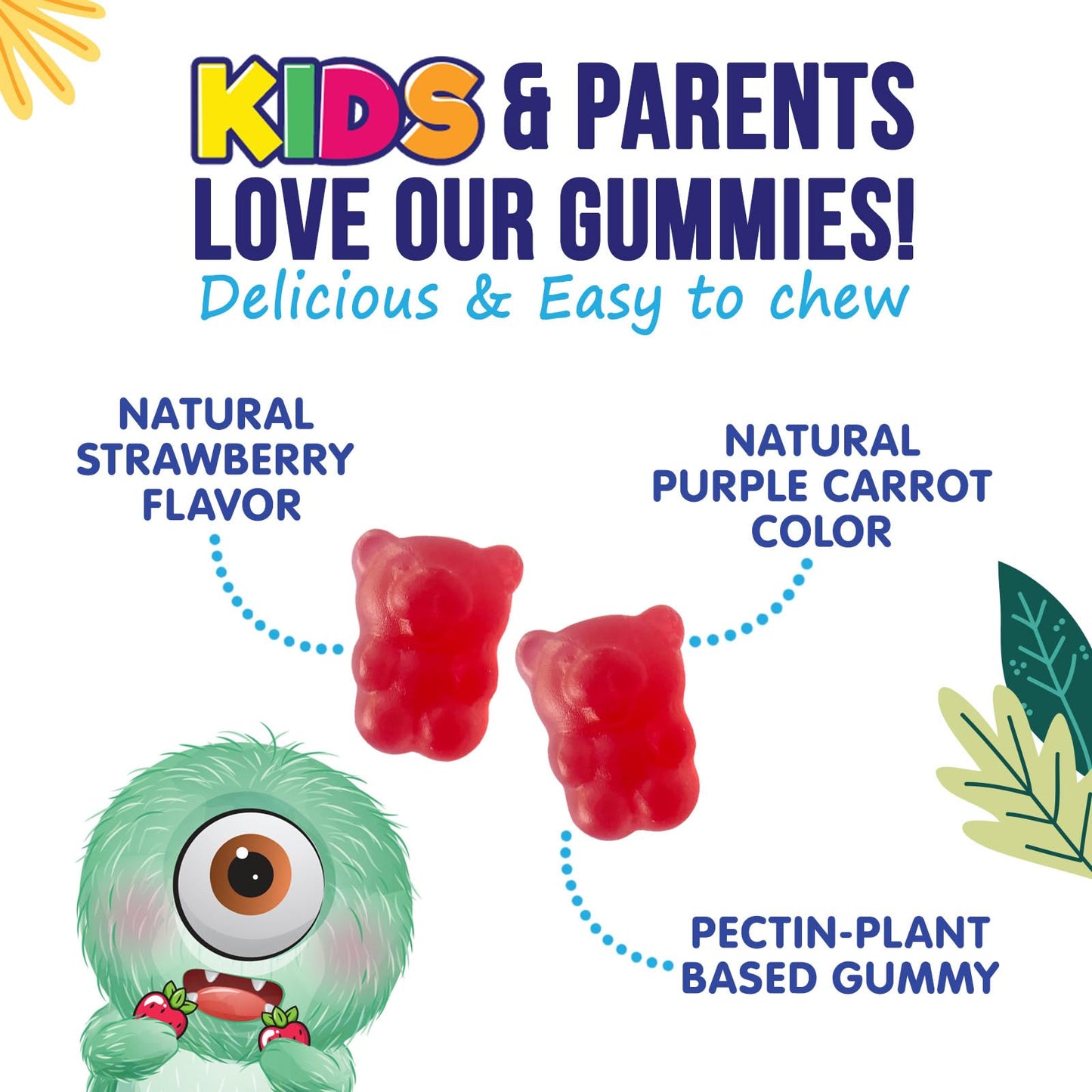 Fiber Gummies for Kids – 4g Daily Prebiotic Fiber (Plant-Based, Non-GMO) – 60 Gummies