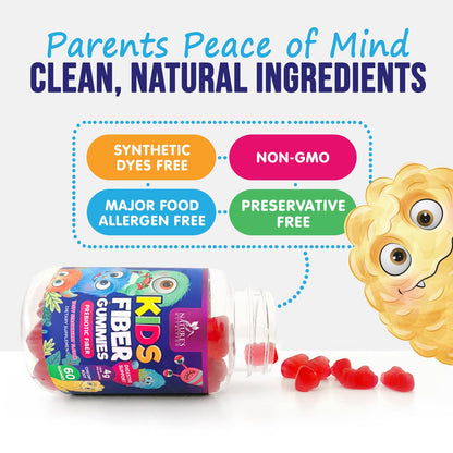 Fiber Gummies for Kids – 4g Daily Prebiotic Fiber (Plant-Based, Non-GMO) – 60 Gummies