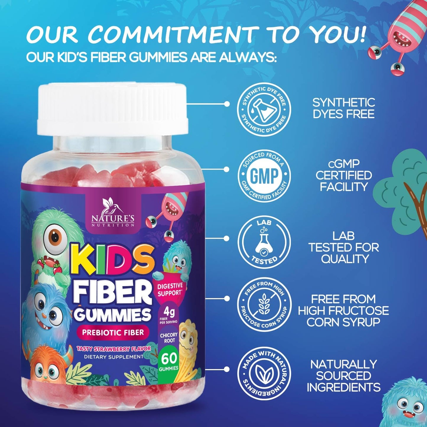 Fiber Gummies for Kids – 4g Daily Prebiotic Fiber (Plant-Based, Non-GMO) – 60 Gummies
