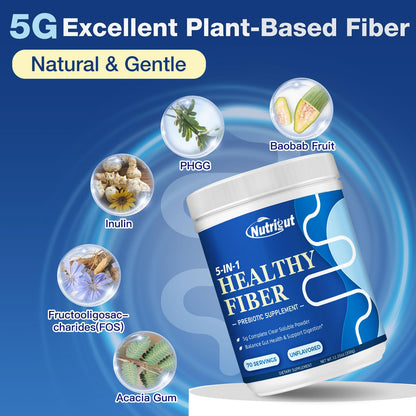 Fiber Supplement - Prebiotic 5g Soluble Fiber (Acacia & Inulin) | Gluten Free & Vegan | 70 Servings