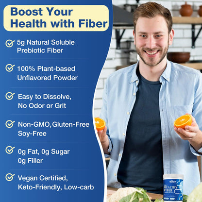 Fiber Supplement - Prebiotic 5g Soluble Fiber (Acacia & Inulin) | Gluten Free & Vegan | 70 Servings
