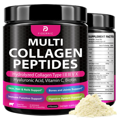 FIDERNIC Multi Collagen Peptides Powder – Grass-Fed, Unflavored
