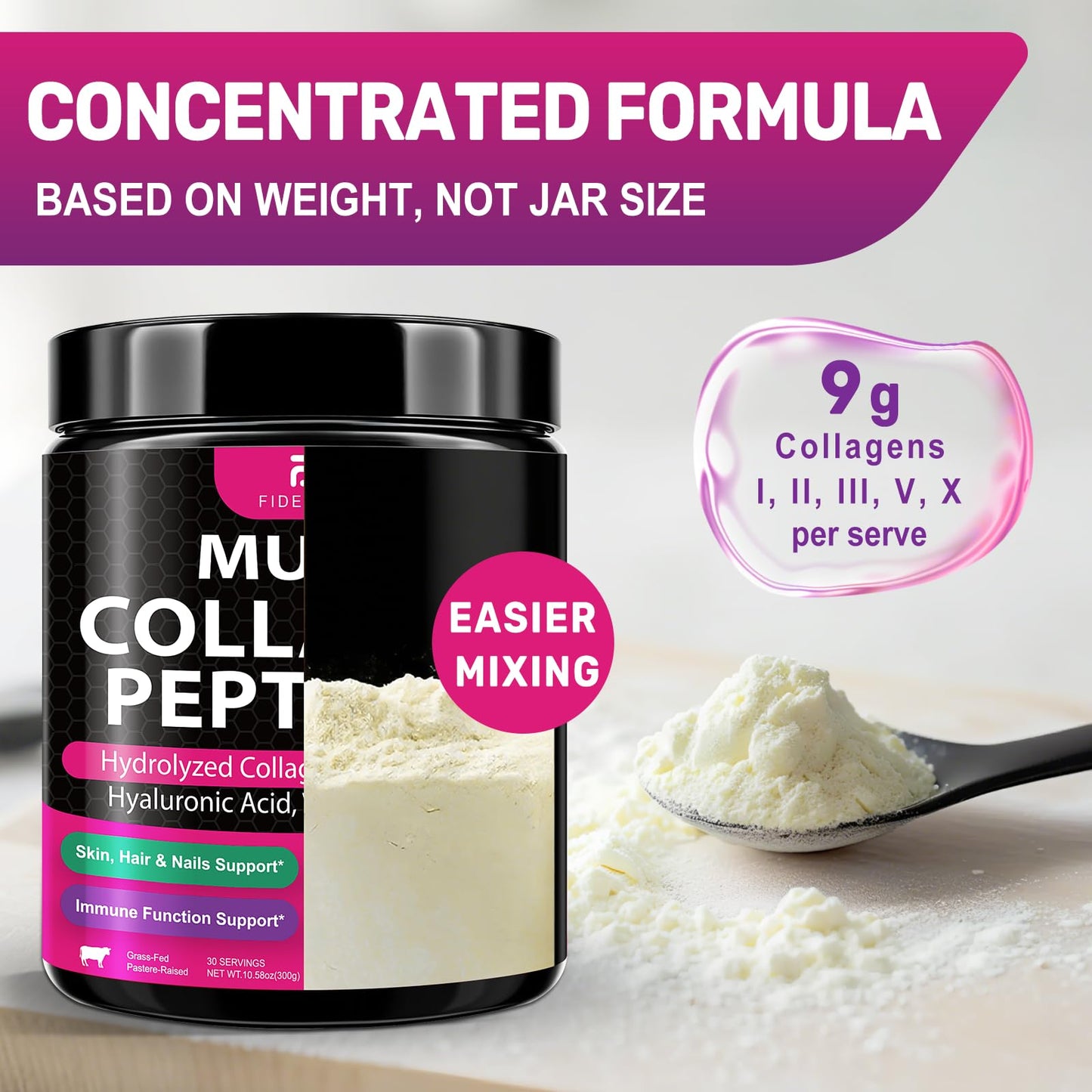 FIDERNIC Multi Collagen Peptides Powder – Grass-Fed, Unflavored