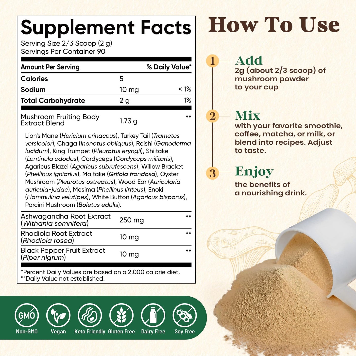 Fidus 16 Mushroom Powder – 17,300mg, 90 Servings | Immunity, Focus & Energy