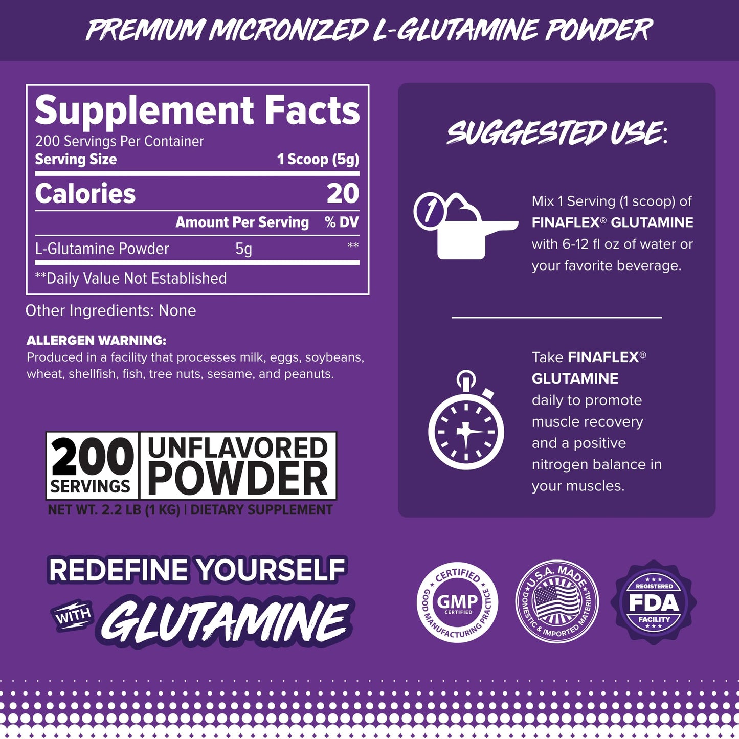 FINAFLEX Pure Glutamine Unflavored - 2.2 lbs | Muscle Recovery & Nitrogen Support