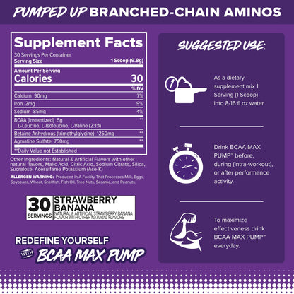 FINAFLEX BCAA MAX Pump – Strawberry Banana (10.4 oz) | 2:1:1 BCAAs for Strength, Endurance & Recovery