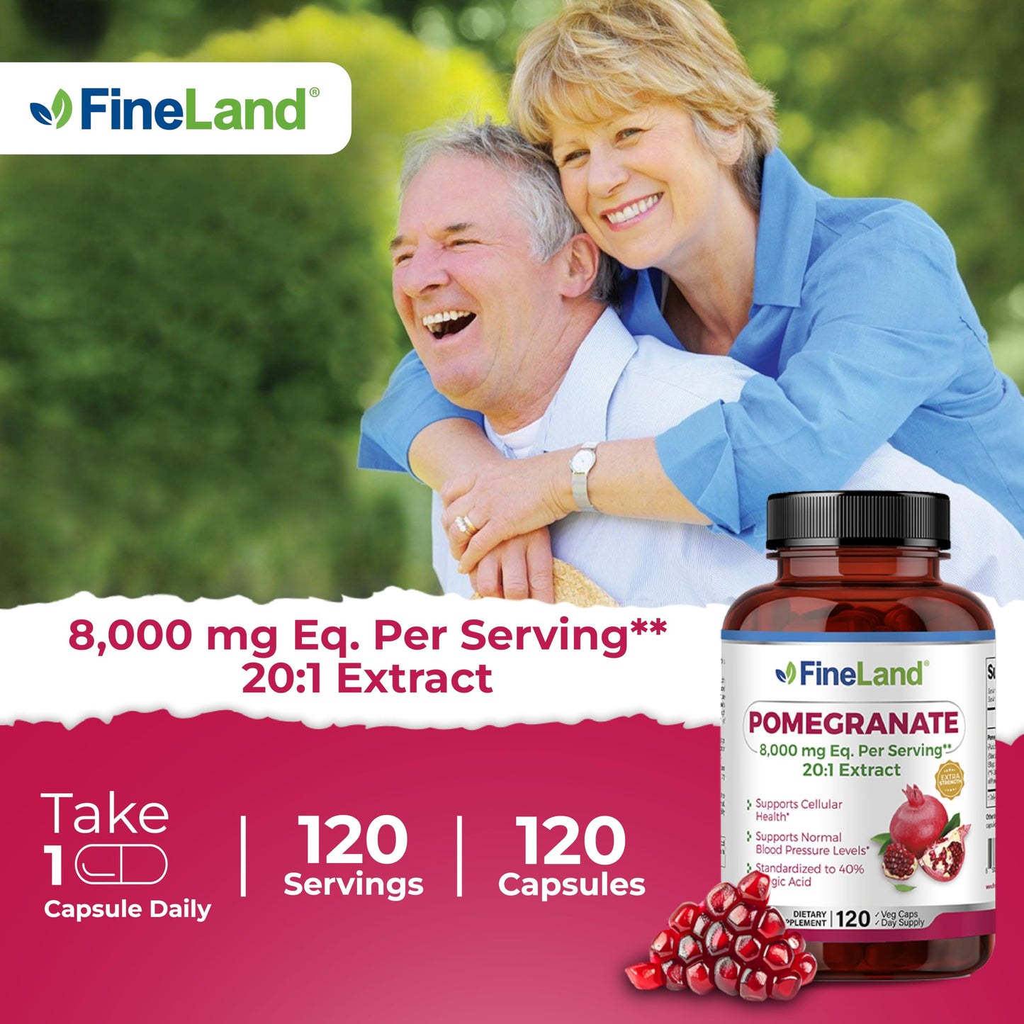 FineLand Pomegranate Extract 20:1 - 8,000 mg per Serving | 40% Ellagic Acid | 120 Veg Caps