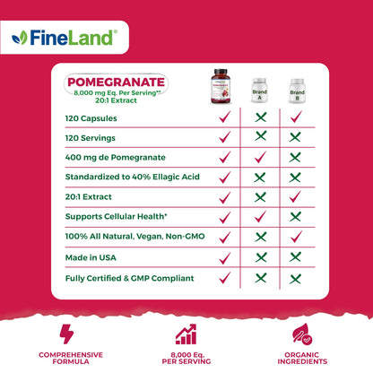 FineLand Pomegranate Extract 20:1 - 8,000 mg per Serving | 40% Ellagic Acid | 120 Veg Caps