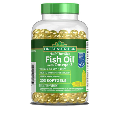 Finest Nutrition Half-the-Size Fish Oil 1200 mg Softgels – 200 ea | MSC Certified & USA Made