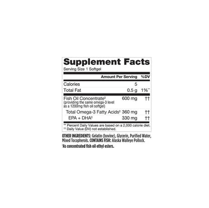 Finest Nutrition Half-the-Size Fish Oil 1200 mg Softgels – 200 ea | MSC Certified & USA Made