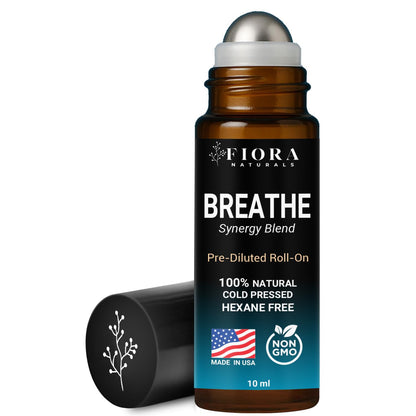 Fiora Naturals Breathe Essential Oil Roll-On Blend - 100% Pure Eucalyptus, Peppermint & Tea Tree Oil Aromatherapy Blend. Therapeutic-Grade