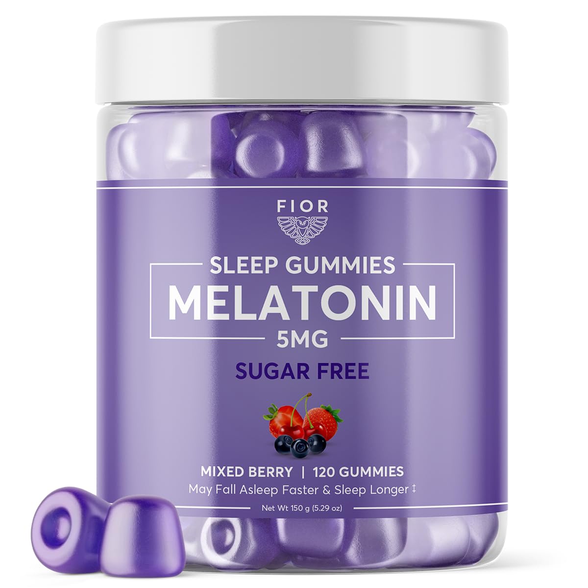 FIOR Sugar Free Sleep Gummies 120-Count 1 Melatonin & L-Theanine for Adults & Kids