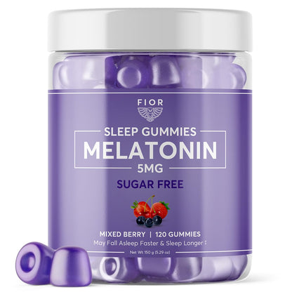FIOR Sugar Free Sleep Gummies 120-Count 1 Melatonin & L-Theanine for Adults & Kids