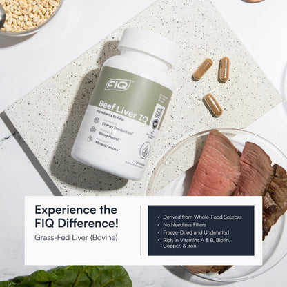 FIQ - Beef Liver IQ - Beef Liver Capsules - Supports Energy Production - Natural Iron, Copper, Vitamin A, & Vitamin B - High Absorption - 120 Capsules