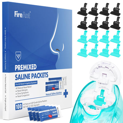 FireAnt 100 Saline Packets & 16-Pack Silicone Pods for Navage Nasal Care