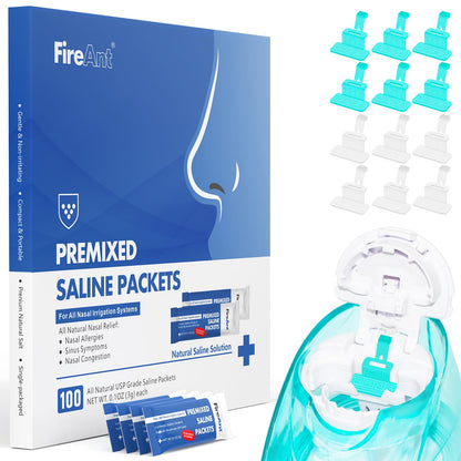 FireAnt 100 Saline Packets & 16 Silicone Pads Refills for Navage Nasal Care