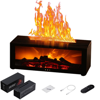 Fireplace Aroma Diffuser with Remote – 7-Color LED Flame, Essential Oil Diffuser, 1/3/5h Timers