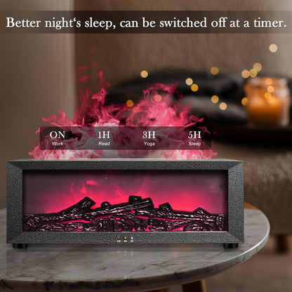 Fireplace Aroma Diffuser with Remote – 7-Color LED Flame, Essential Oil Diffuser, 1/3/5h Timers