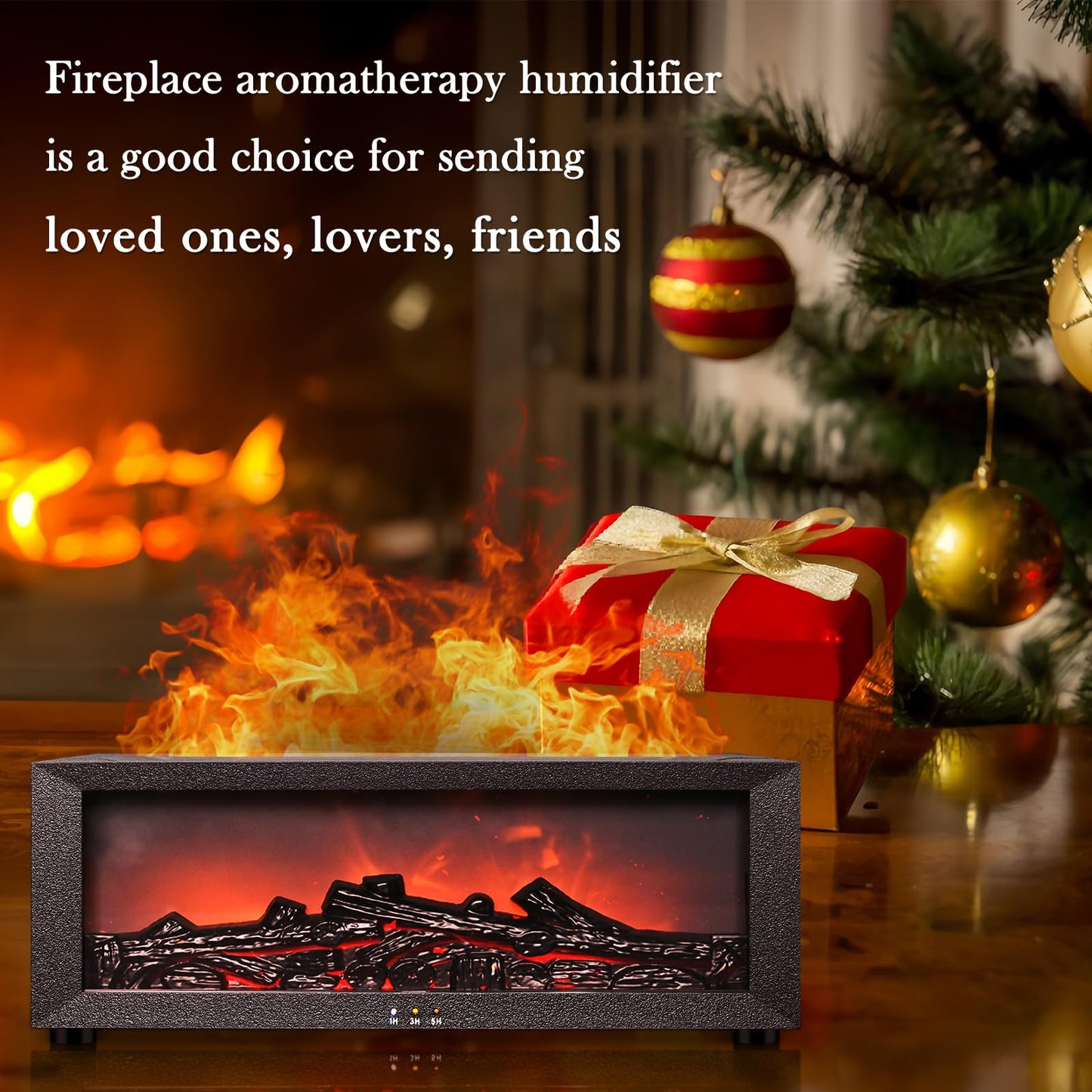 Fireplace Aroma Diffuser with Remote – 7-Color LED Flame, Essential Oil Diffuser, 1/3/5h Timers