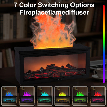 Fireplace Flame Diffuser Humidifier - 7-Color Flame, Ultrasonic Aroma, Remote, Auto-Off (Black)