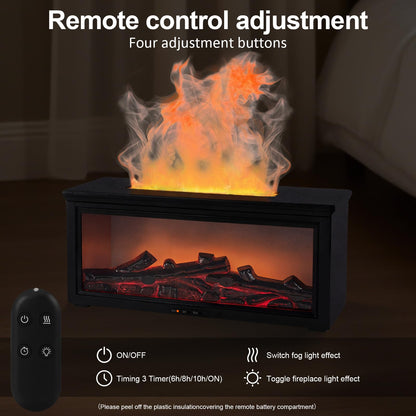 Fireplace Flame Diffuser Humidifier - 7-Color Flame, Ultrasonic Aroma, Remote, Auto-Off (Black)