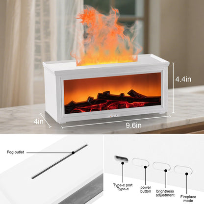 Fireplace Essential Oil Diffuser Humidifier – Ultrasonic Aroma with 7-Color Flame, Remote & Auto-Off (White)