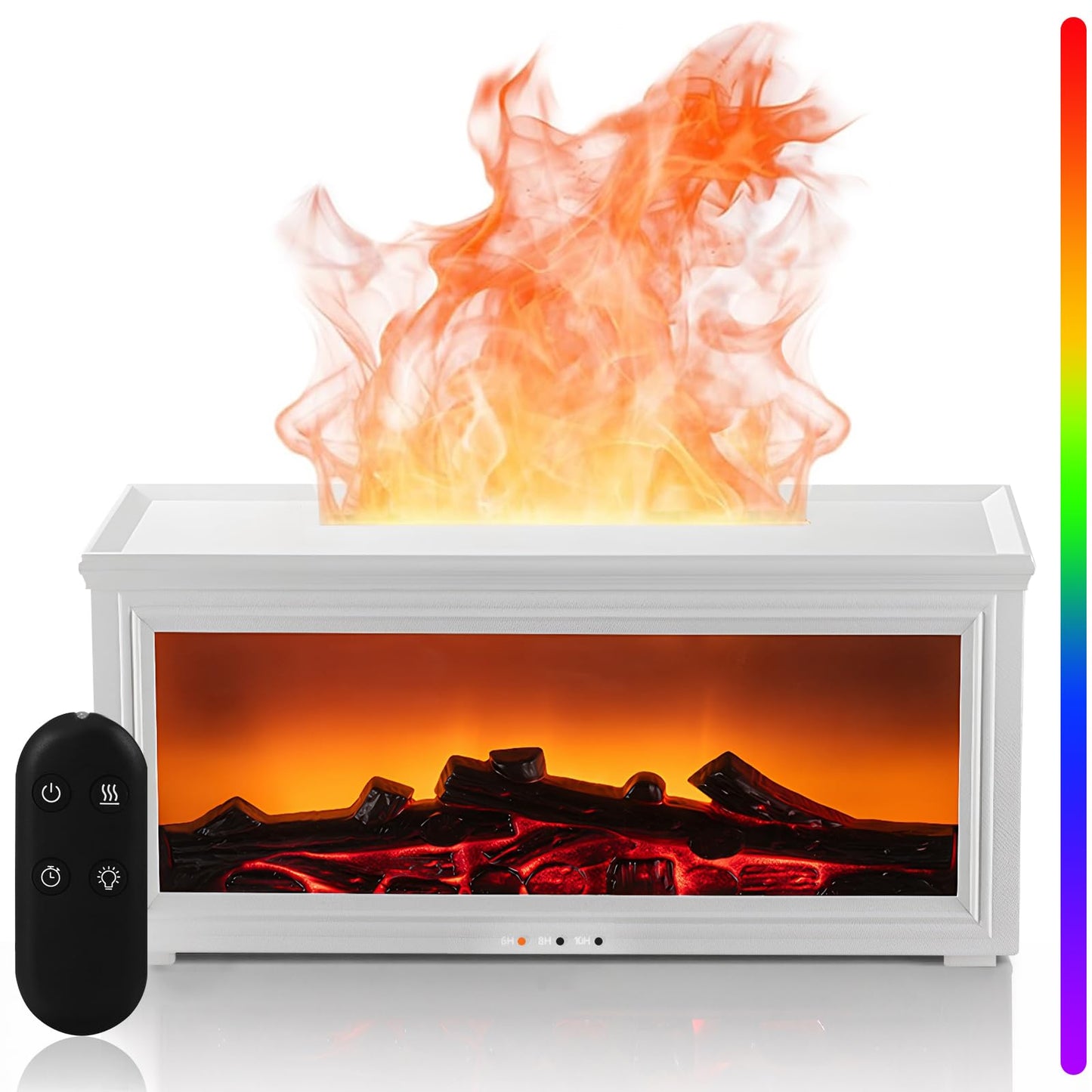 Fireplace Essential Oil Diffuser Humidifier – Ultrasonic Aroma with 7-Color Flame, Remote & Auto-Off (White)