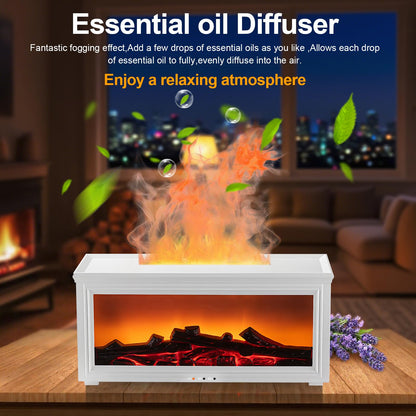 Fireplace Essential Oil Diffuser Humidifier – Ultrasonic Aroma with 7-Color Flame, Remote & Auto-Off (White)