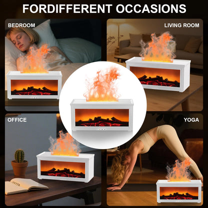 Fireplace Essential Oil Diffuser Humidifier – Ultrasonic Aroma with 7-Color Flame, Remote & Auto-Off (White)