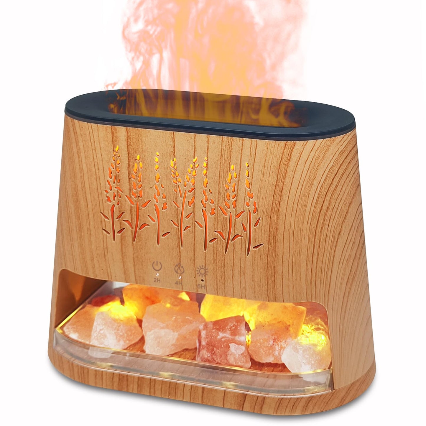 Fireplace Flame Diffuser & Himalayan Salt Lamp – 8 Colors, Aromatherapy, Auto-Off Timer