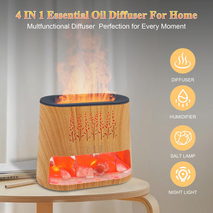 Fireplace Flame Diffuser & Himalayan Salt Lamp – 8 Colors, Aromatherapy, Auto-Off Timer