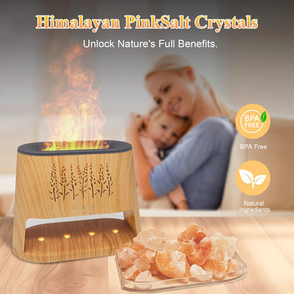 Fireplace Flame Diffuser & Himalayan Salt Lamp – 8 Colors, Aromatherapy, Auto-Off Timer