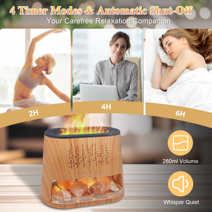 Fireplace Flame Diffuser & Himalayan Salt Lamp – 8 Colors, Aromatherapy, Auto-Off Timer
