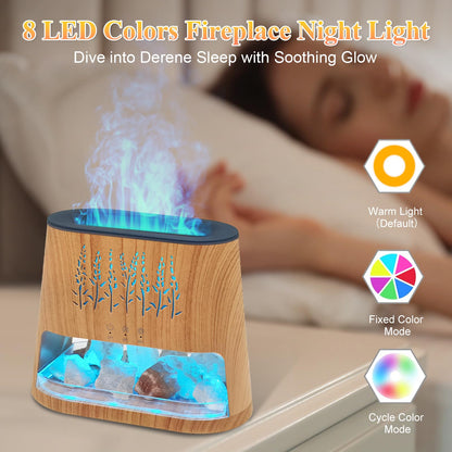 Fireplace Flame Diffuser & Himalayan Salt Lamp – 8 Colors, Aromatherapy, Auto-Off Timer