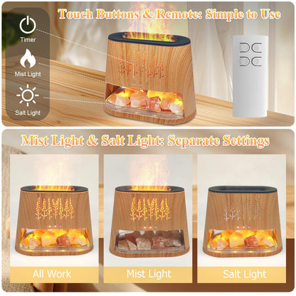 Fireplace Flame Diffuser & Himalayan Salt Lamp – 8 Colors, Aromatherapy, Auto-Off Timer