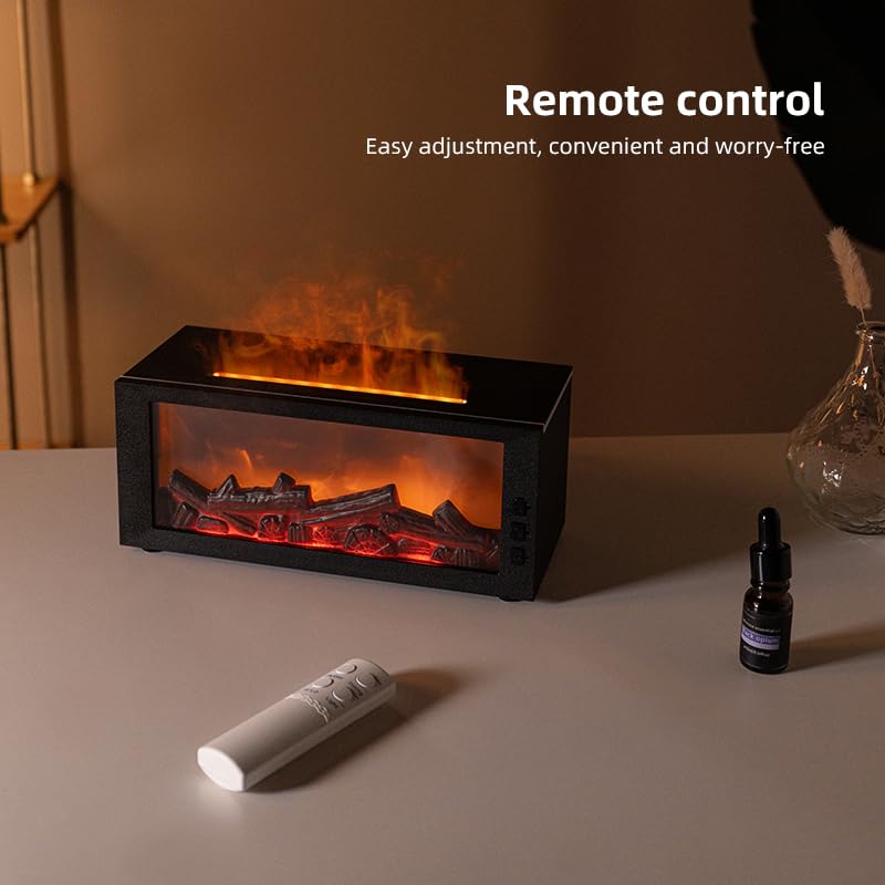 Fireplace Flame Diffuser & Humidifier – 4-in-1 Ultrasonic Aroma Mist with Remote and 7-Color LED Flame